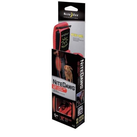 NWT Nite Ize Nite Dawg LED Pet Leash Red Glow & Flash Modes Reflective Dog Leash - Picture 5 of 7